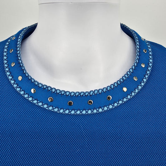 Vintage 1960s Amy Adams Knits Blue Contrast Collar A-Line Mod Dress (Size 8/M)