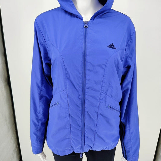 Vintage Adidas Y2K 2003 Womens Blue Hooded Windbreaker Jacket Fair Condition (L)