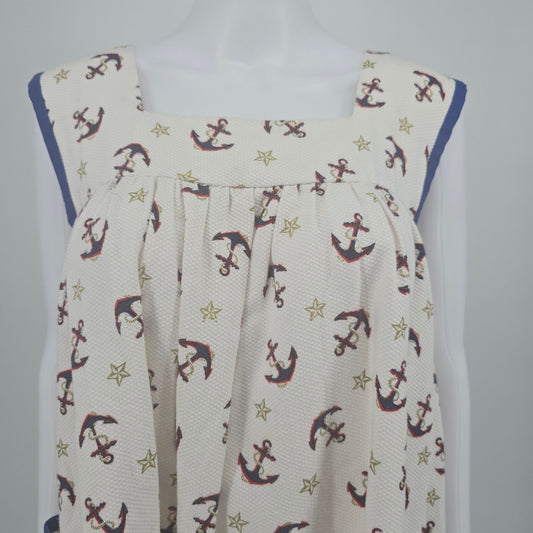 Vintage 1970s Handmade Anchor Print Sleeveless Pinafore Dress (Size 16/XL)