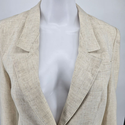 Vintage 1990s Harrington Square Flax-Blend Two Button Blazer Jacket (6 Tall)