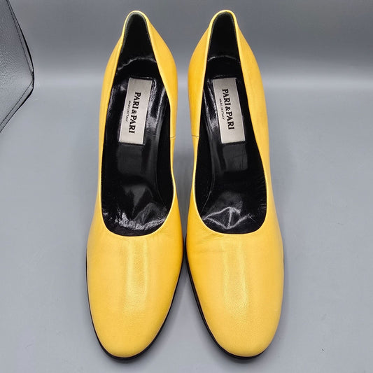 Vintage Y2K Deadstock Pari & Pari Lemon-Yellow Capretto Square-Toe Pumps (7B)