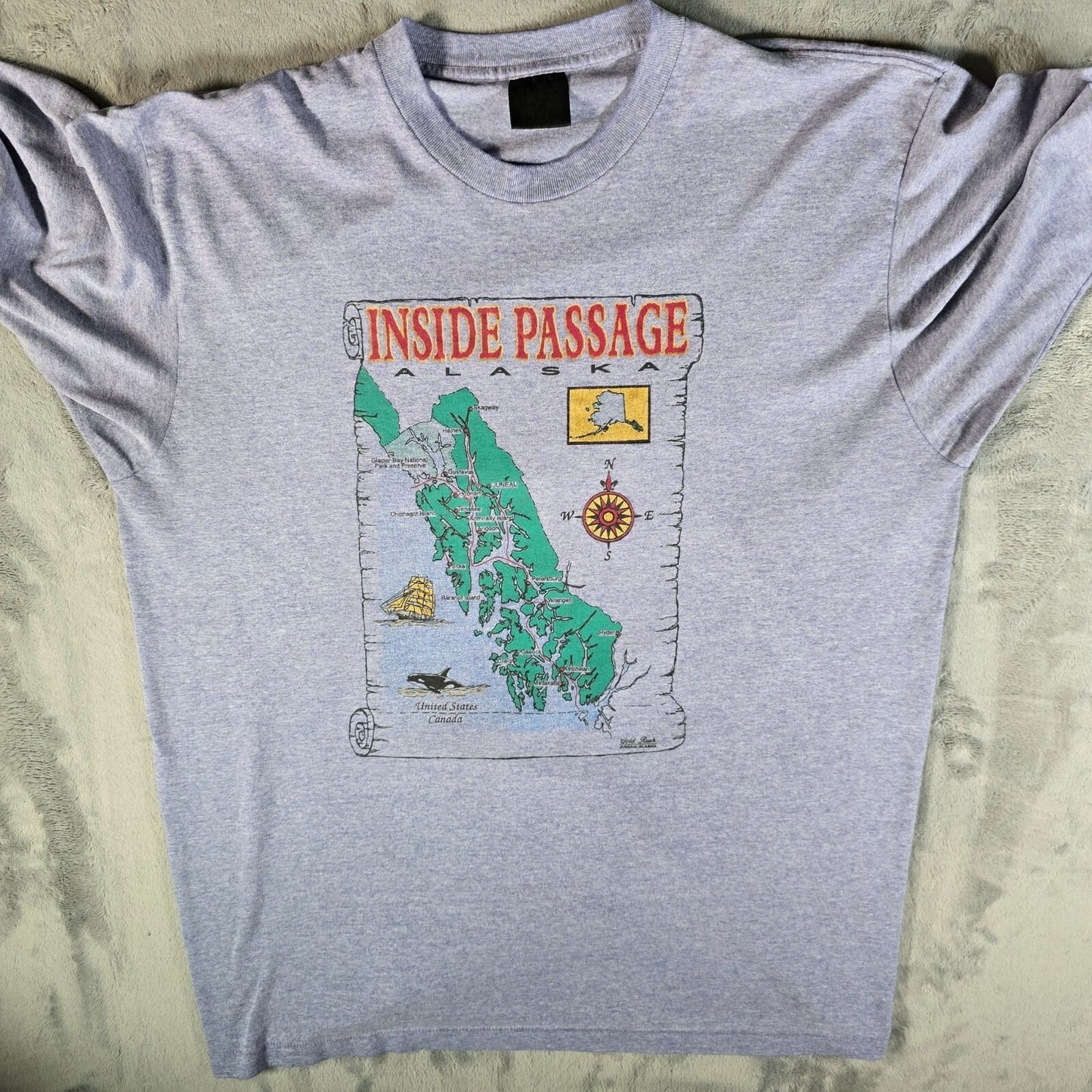 Vintage 1990s Inside Passage Alaska Gold Rush Juneau Graphic T-Shirt (XL/XXL)