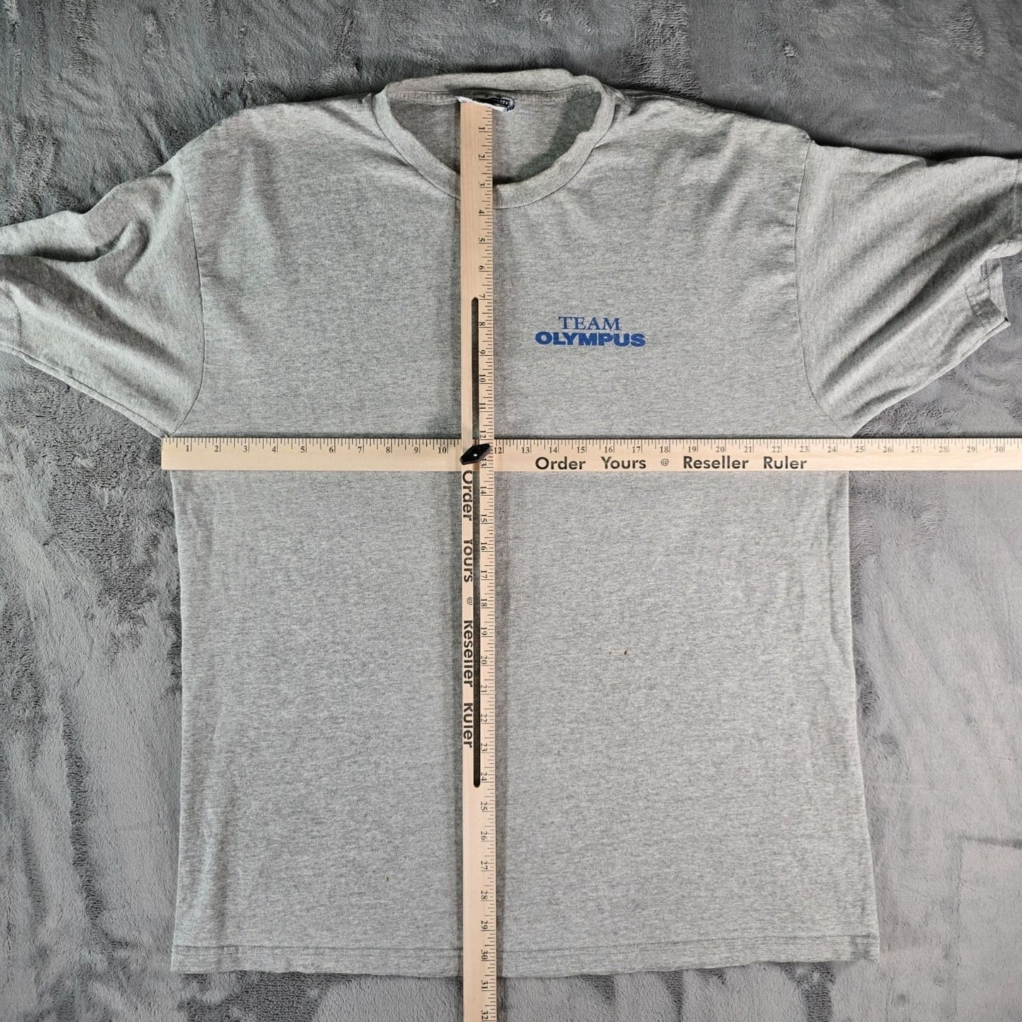 Stained Vintage 1990s Lee Premium Jersey Team Olympus Gray T-Shirt (XL)