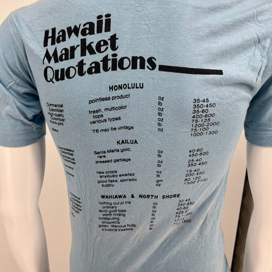 Vintage 1970s Single Stitch D.O.P.E Hawaii Market Quotations T-shirt (XS)