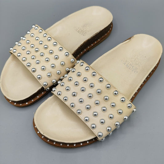 Vince Camuto Women's Kortlen Cream/Off-White Leather Studded Slides (Size 6.5)