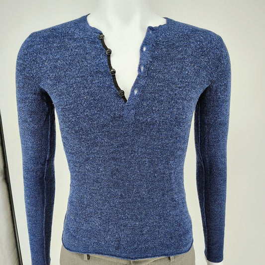 Rag & Bone Blue 100% Merino Wool Long Sleeve Henley Pullover Sweater XS