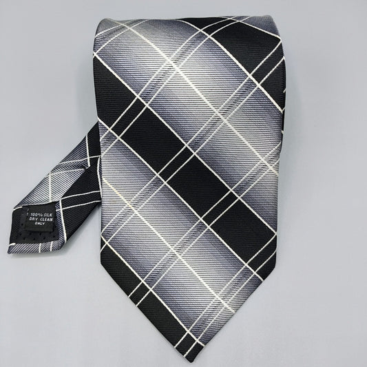 Pierre Cardin Black & Gray Plaid 3.75 " Width 100% Silk Necktie *Stain*