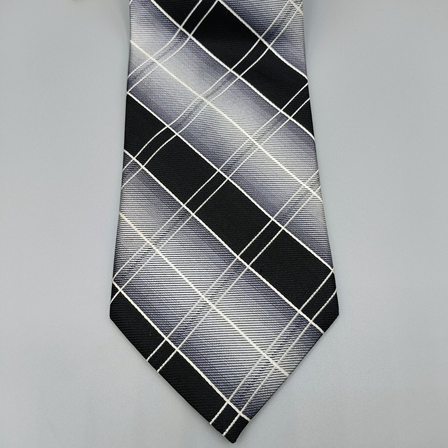 Pierre Cardin Black & Gray Plaid 3.75 " Width 100% Silk Necktie *Stain*