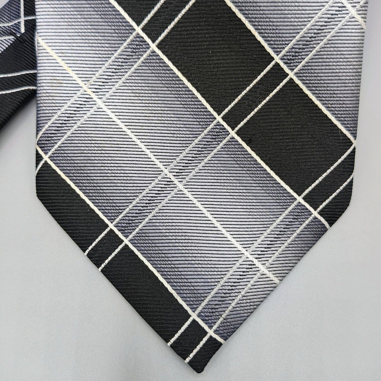 Pierre Cardin Black & Gray Plaid 3.75 " Width 100% Silk Necktie *Stain*