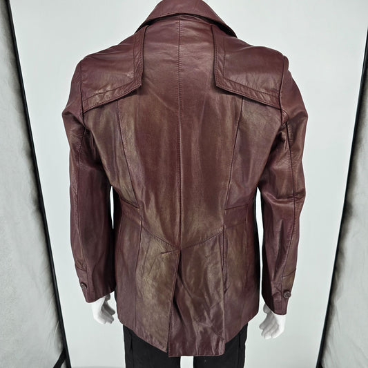 Vintage 1970s Monsieur Lauro Oxblood Leather Safari Blazer Jacket (41 M/L)