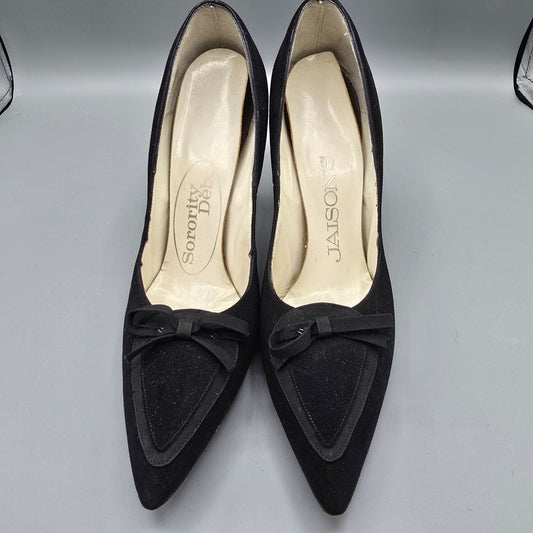 Vintage Early 1960s Sorority Debs Jaison's Black Velvet Point-Toe Bow Pumps -7AA