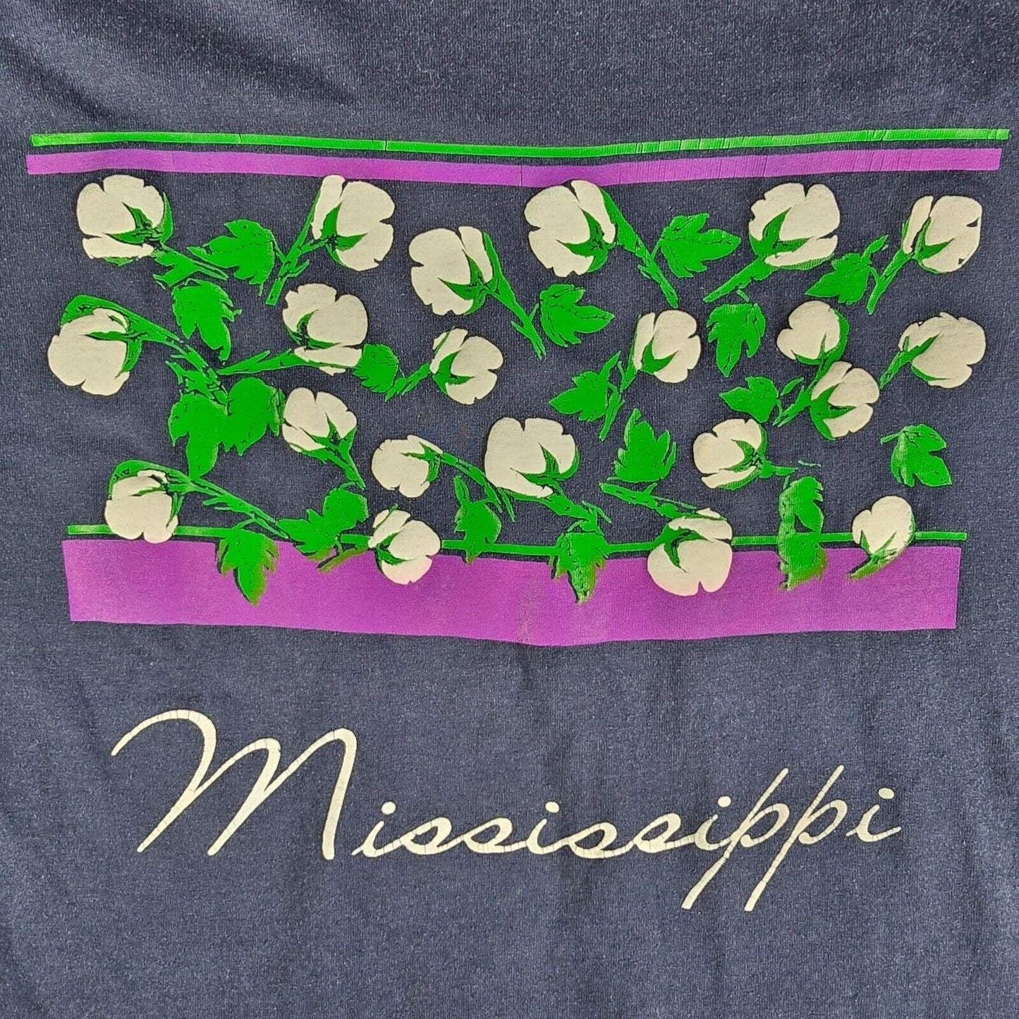 Vintage Late 1980s Screen Stars Mississippi Cotton Field Puff Print T-Shirt (L)