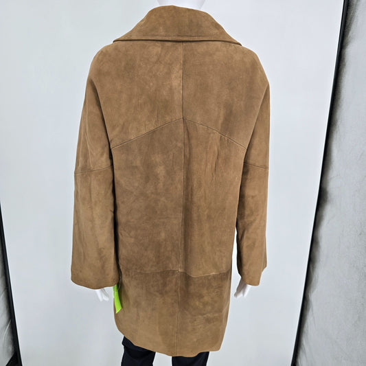 Vintage 1960s Unbranded Women's ILGWU Union Made Camel Suede Mod Car Coat (S/M)