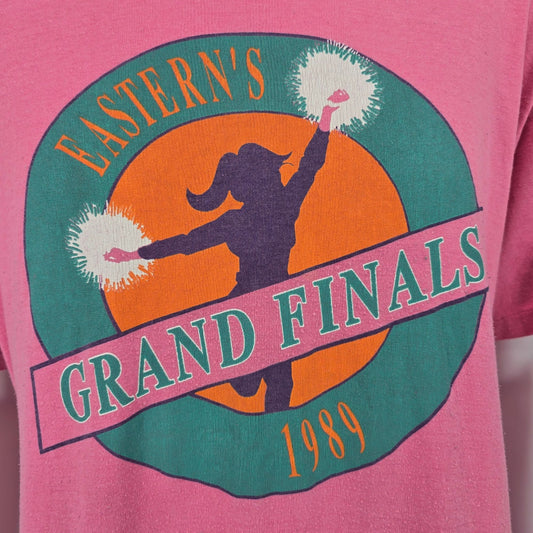 Vintage 1989 Velva Sheen Pink Eastern's Grand Finals Cheerleading T-Shirt (L)