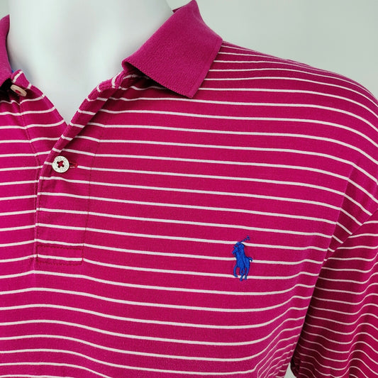 Polo Golf Ralph Lauren Pro Fit 100% Pima Cotton Pink Striped Polo (2XL)