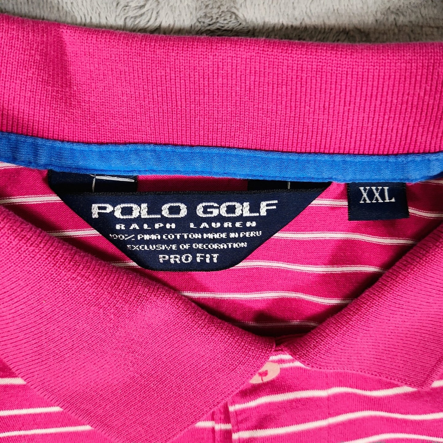 Polo Golf Ralph Lauren Pro Fit 100% Pima Cotton Pink Striped Polo (2XL)