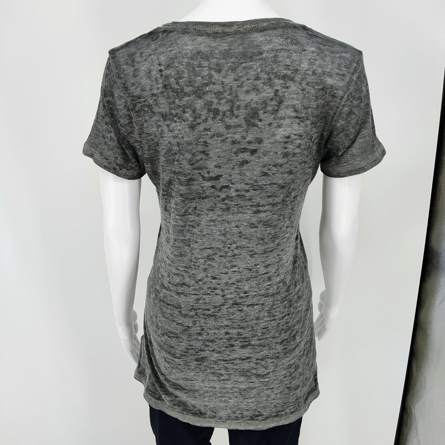 Y2K Aesthetic Crash & Burn Rhinestone Embellished Burnout V-Neck T-Shirt (8/M)