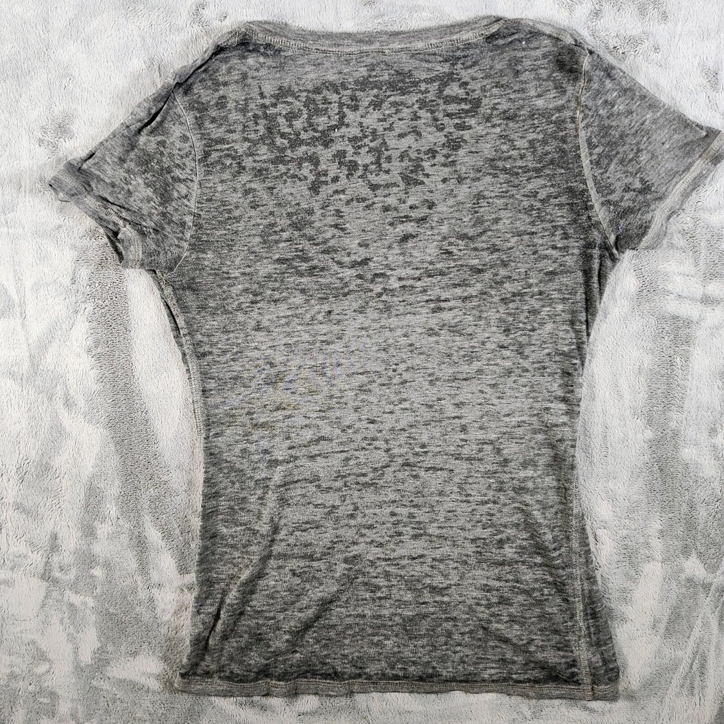 Y2K Aesthetic Crash & Burn Rhinestone Embellished Burnout V-Neck T-Shirt (8/M)