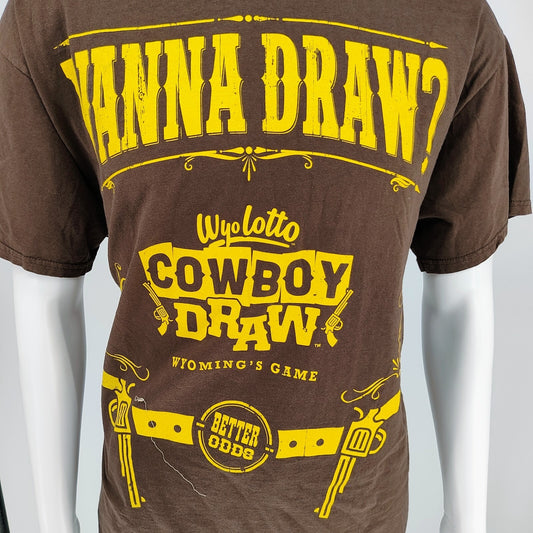 2010s Wyoming Lottery "Wanna Draw?" Wyolotto Cowboy Draw Brown T-Shirt (L)