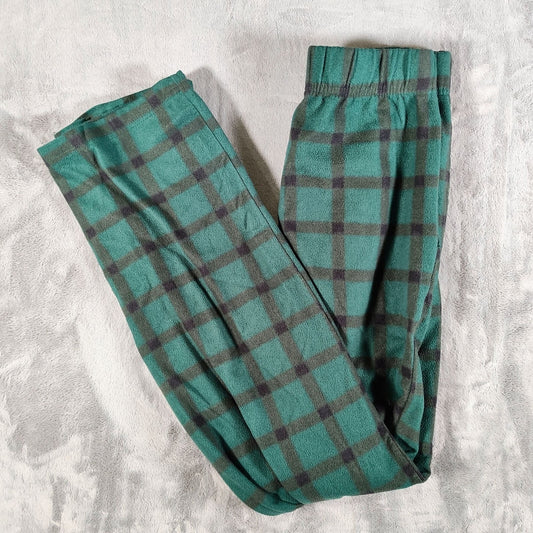 Royal Class Mens Green and Black Plaid Fleece Pajama Sleep Pants (Small) *Flaw*