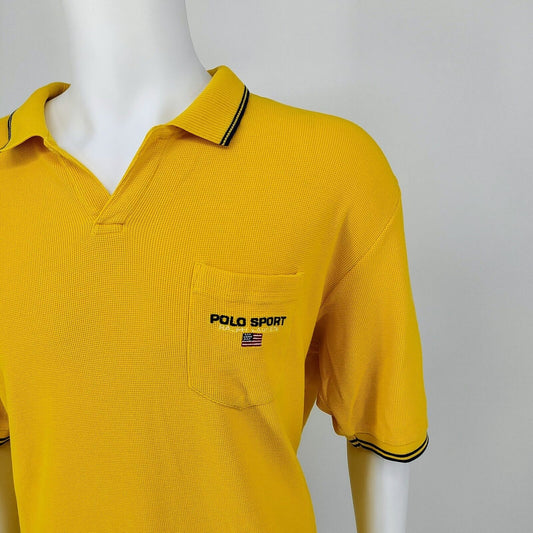 Vintage Polo Sport Ralph Lauren Yellow Logo Pocket Waffle Knit Polo (XXL)