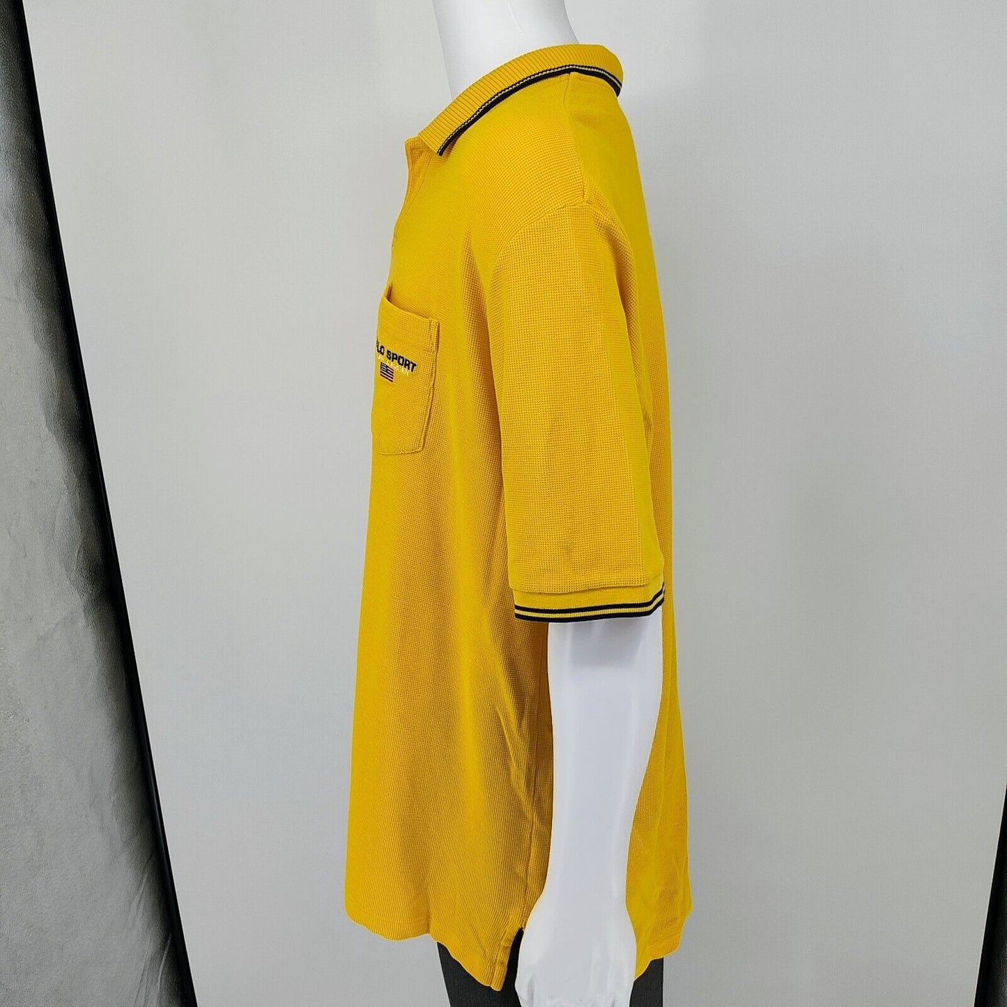 Vintage Polo Sport Ralph Lauren Yellow Logo Pocket Waffle Knit Polo (XXL)