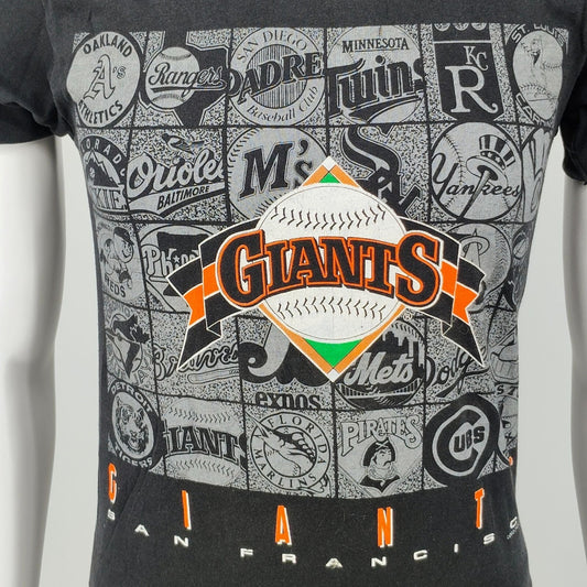 1991 San Francisco Giants MLB Team Logos Black Single Stitch Graphic T-Shirt (M)