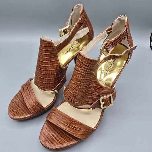 MICHAEL Michael Kors "Jess" Brown Croc-Embossed Leather Heels (Size 7.5M)