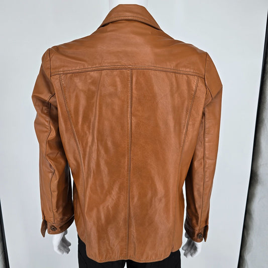 Vintage 1970s Richman Brother Cognac Brown Notch Collar Leather Jacket (M)