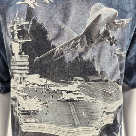 2010s The Mountain Blue Tie-Dye Fighter Jet Aircraft Carrier T-Shirt (2XL)