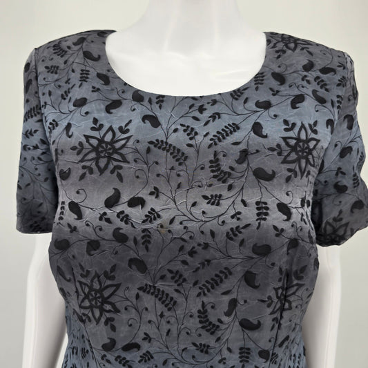 Vintage 1990s J.D. Stone/Deidre Tarver Black/Gray Floral Chiffon Dress (10/M)