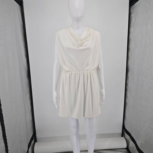 Vintage 1980s Made in USA Cowl Neck Sleeveless Blouson Mini Dress (Size 10/M)