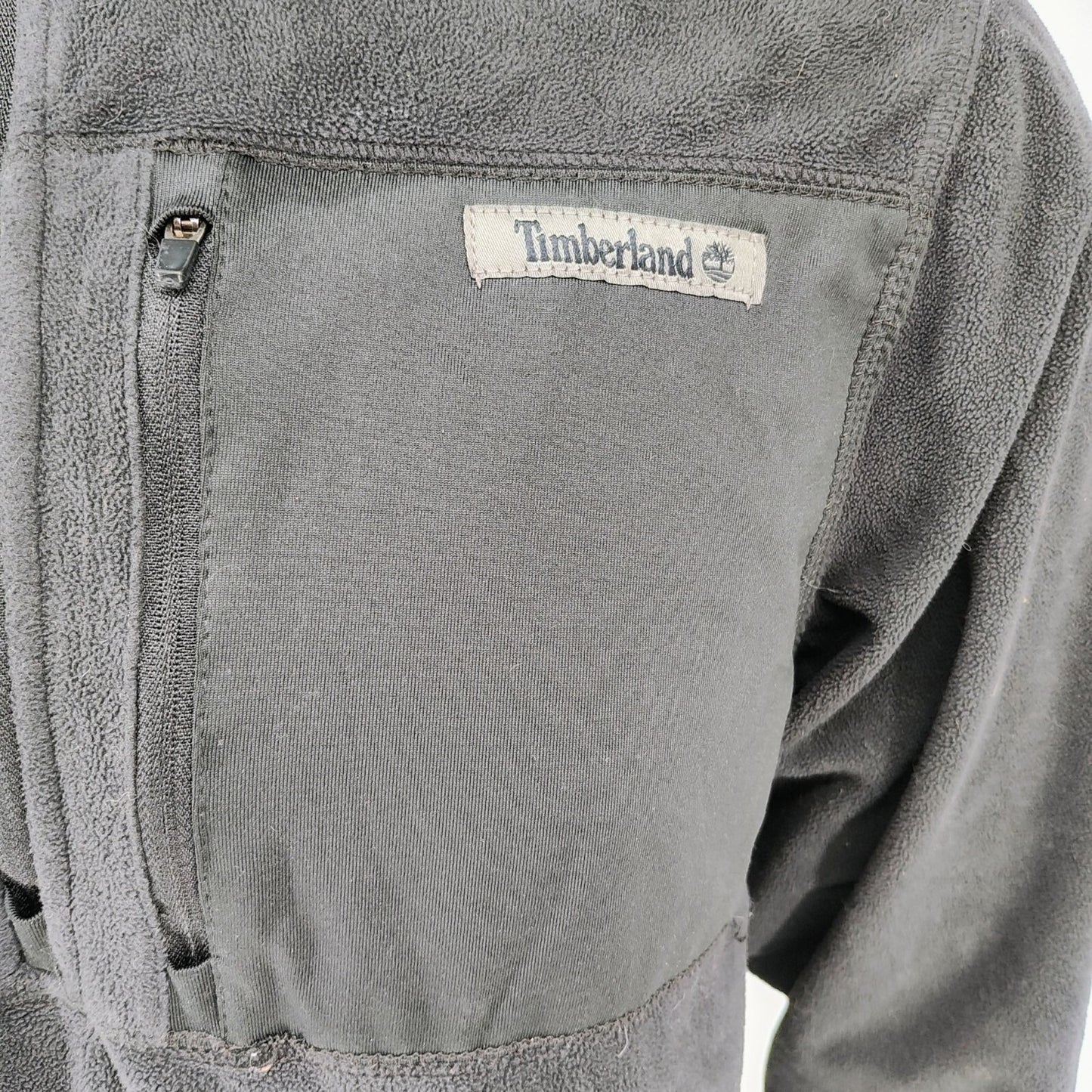 Timberland Mens Black and Gray Quarter Zip Fleece Pullover Jacket (Medium)