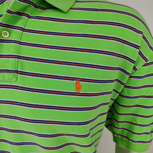 Polo by Ralph Lauren Y2K Green and Orange Striped Polo Orange Pony Logo (XXL)