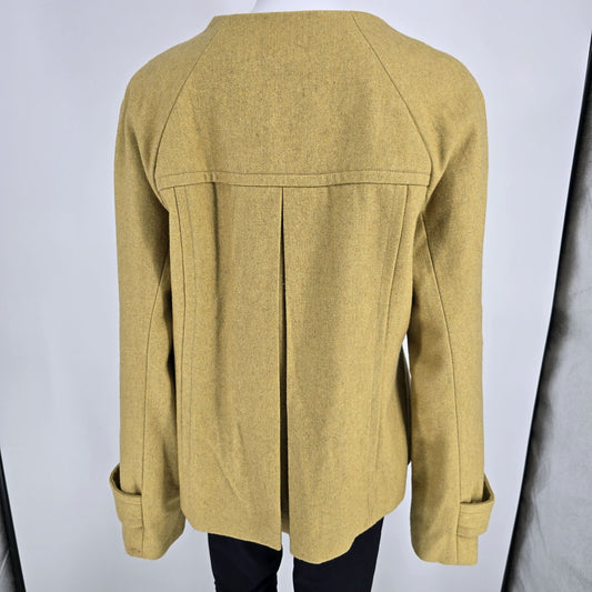 2010s Mossimo Women's Wool-Blend Mustard Green Double-Breasted Short Coat (M)