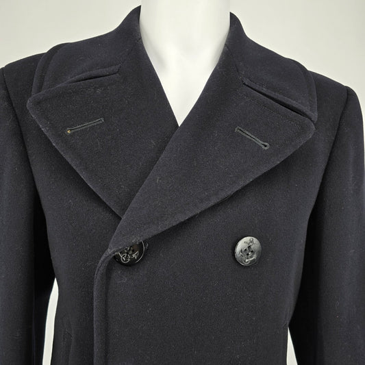 Vintage 1962 U.S. Navy Midnight Blue Double-Breasted Melton Wool Peacoat (S)