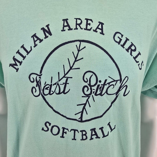 Vintage 1980s Screen Stars Milan Area Girls Fast Pitch Softball T-Shirt (M)