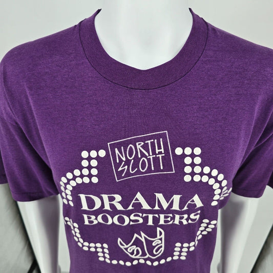 Vintage 1990s North Scott Drama Boosters Iowa Purple Graphic T-Shirt (XXL)
