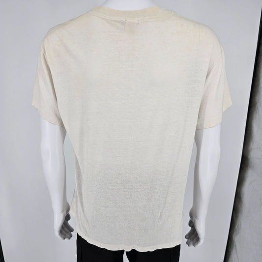 Distressed Vintage 1990s Hanes V-Neck Single Stitch Thin Blank T-Shirt (L)