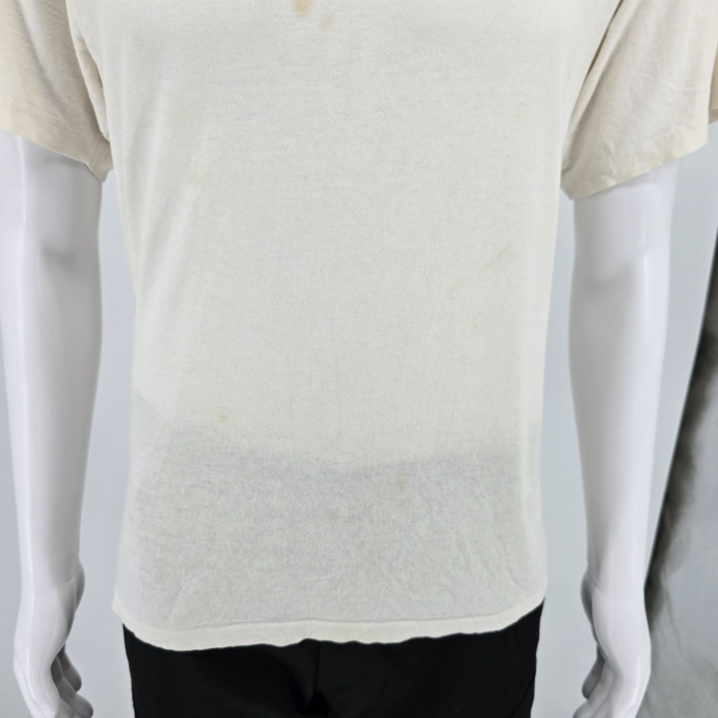 Distressed Vintage 1990s Hanes V-Neck Single Stitch Thin Blank T-Shirt (L)