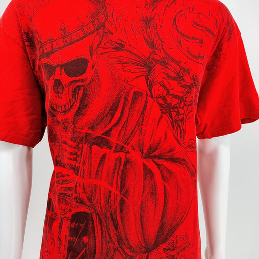 Sinister Brand Y2K Style MMA All Over Print Red Skull Graphic T-Shirt (XL)