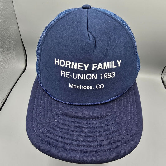 Vintage Horney Family Re-Union 1993 Montrose Colorado Blue Speedway Trucker Cap