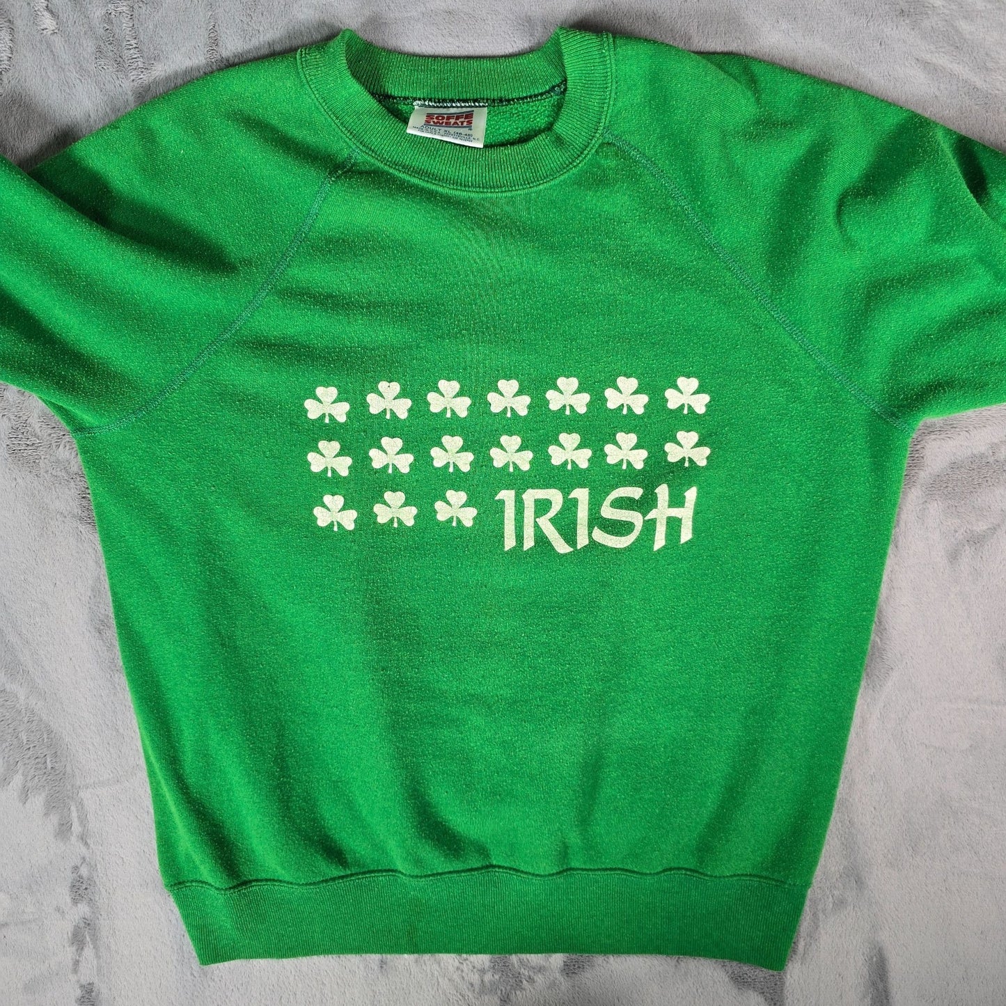 Vintage 1980s Soffe Sweats Made in USA Green Irish Shamrock Sweatshirt (XL)