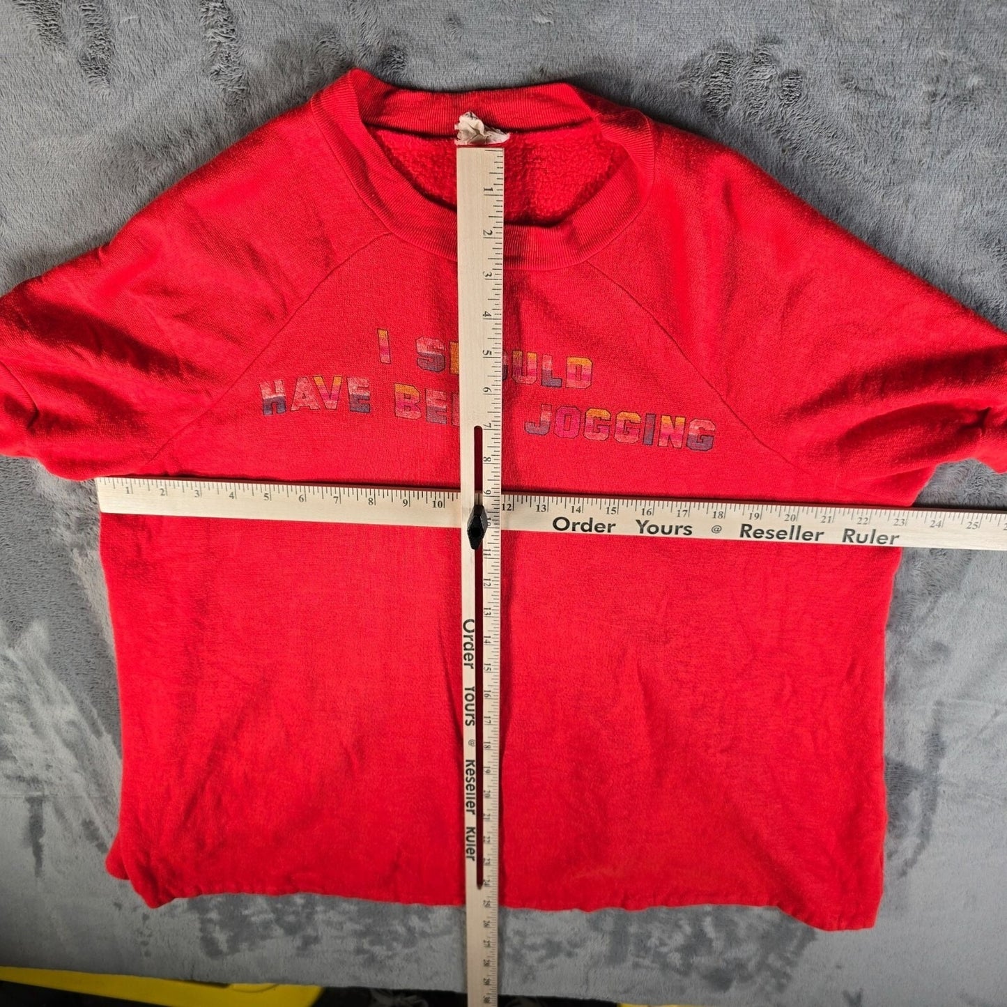 Vintage 1970s "I Should Have Been Jogging" Red Short-Sleeve Sweatshirt (XL)