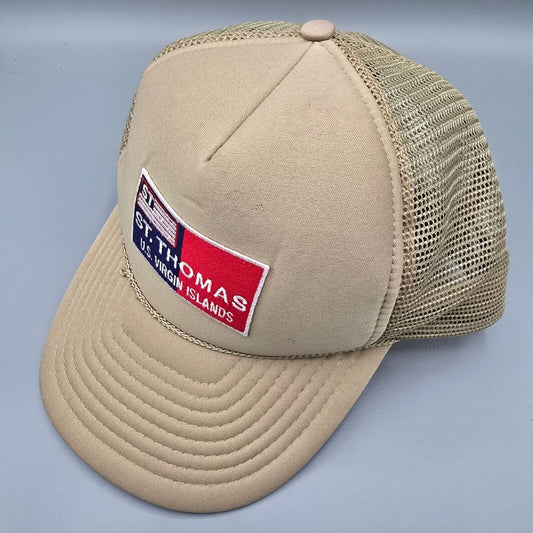 Vintage St. Thomas U.S. Virgin Islands Flag Patch Beige Nissun Cap Trucker Hat