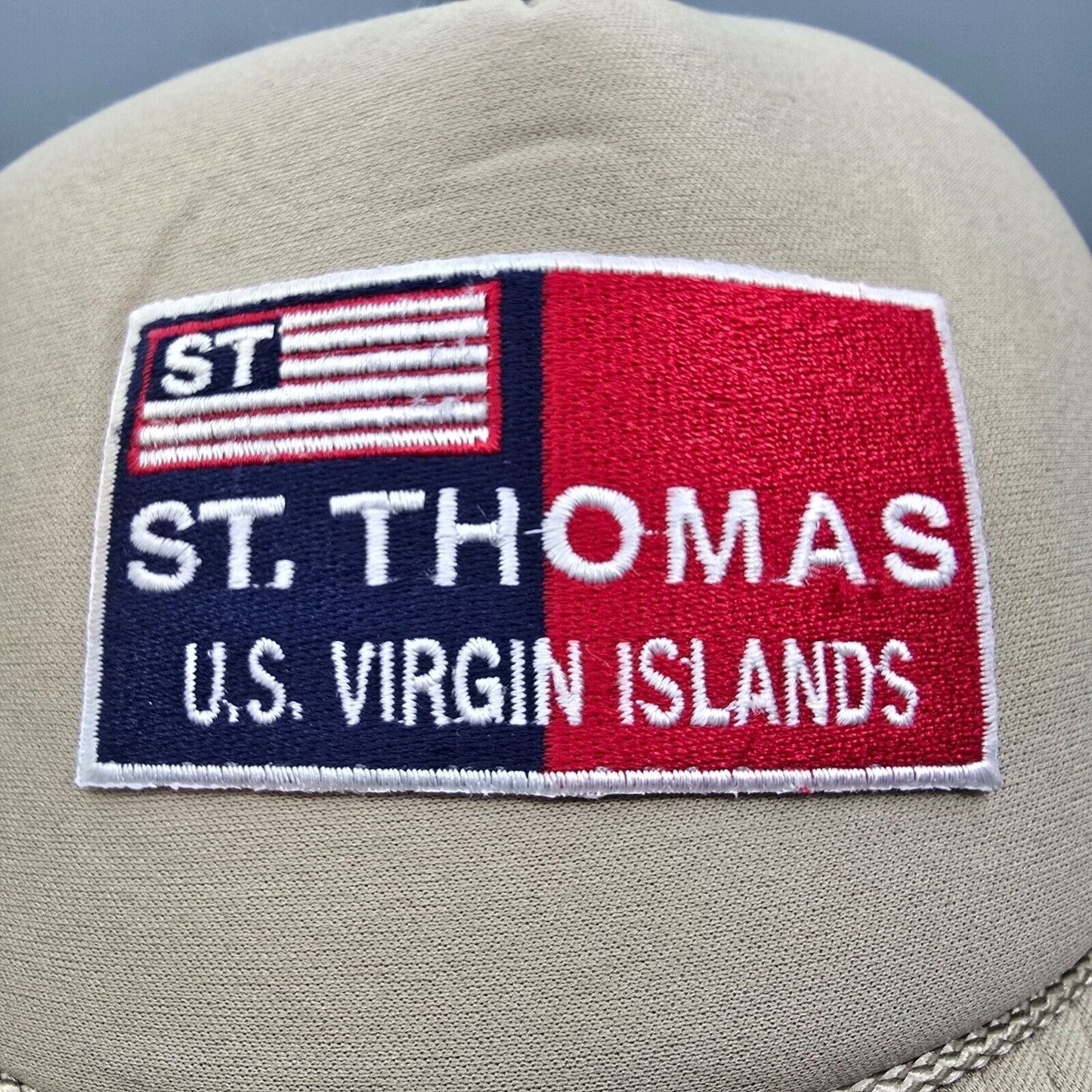 Vintage St. Thomas U.S. Virgin Islands Flag Patch Beige Nissun Cap Trucker Hat