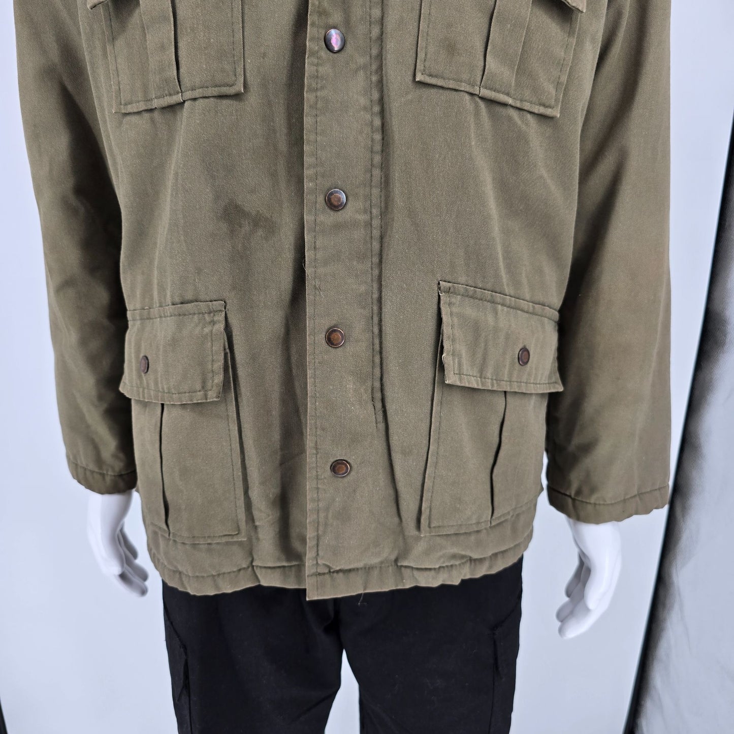 Vintage 1970s Unbranded M-65 Style Olive Field Jacket w/ Pile Lining (L)