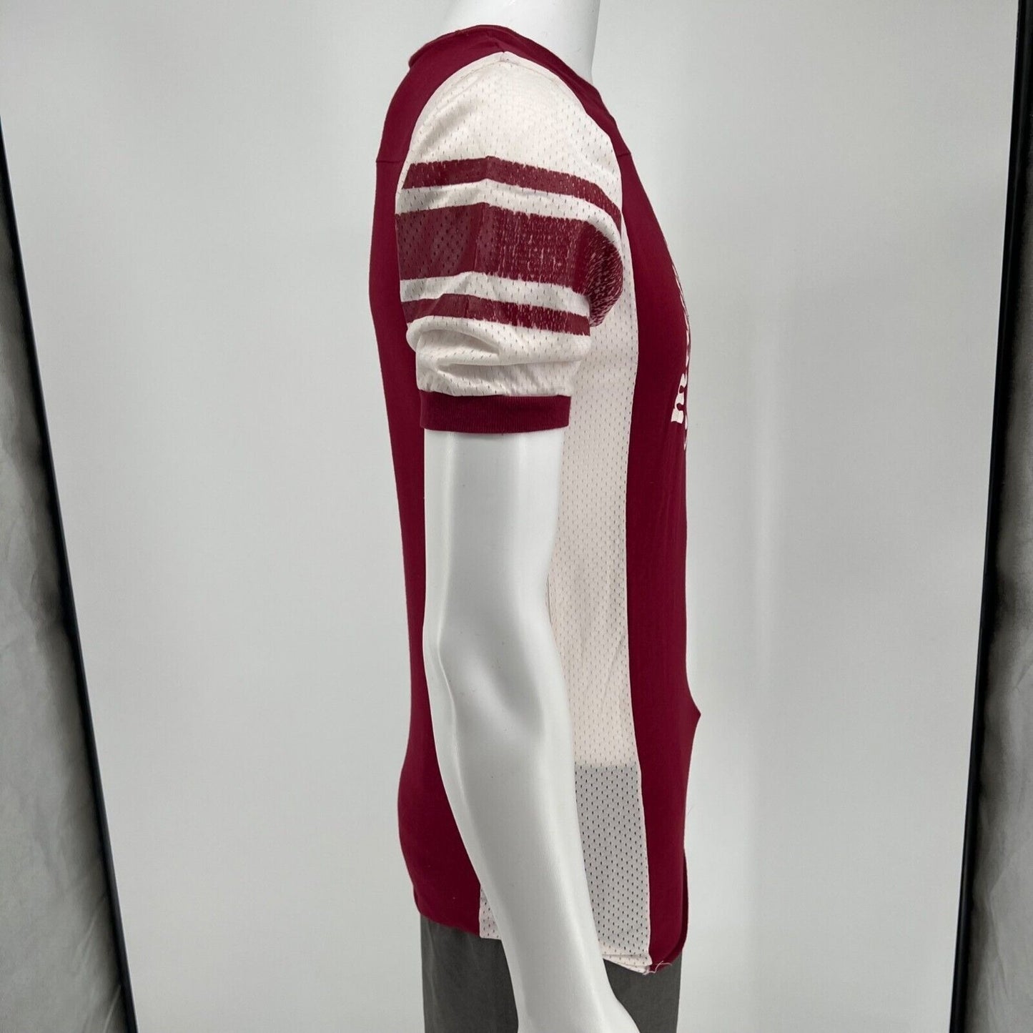 Vintage 1980s Red Mount St. Mary's College Football Jersey Mesh T-Shirt (Small)