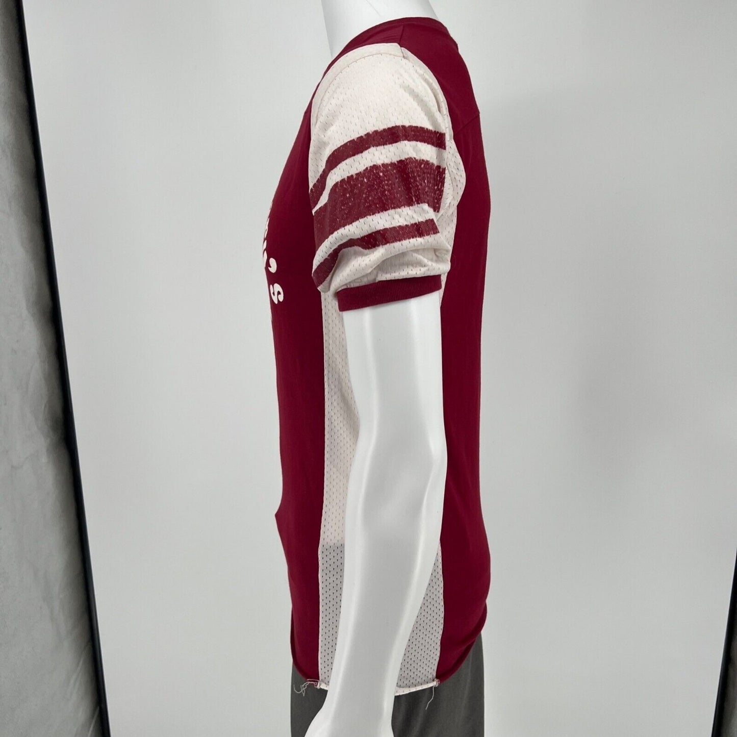 Vintage 1980s Red Mount St. Mary's College Football Jersey Mesh T-Shirt (Small)