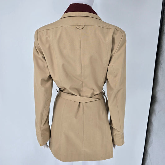 Vintage 1970s Etienne Aigner Women's Tan/Burgundy Belted Trench Coat Jacket (M)
